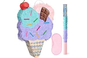 WERNNSAI Pignatta a forma di gelato, con benda e bastone, per bambini, ragazze, gelato estivo, decorazione per feste di compleanno, baby shower, feste di compleanno