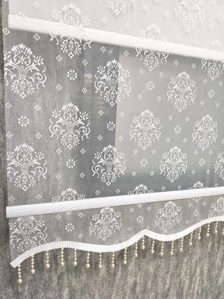 BBB Çift Mekanizmalı Desenli Boncuklu Tül ve Stor Perde Ekru MT3049B 250x200 Ekru