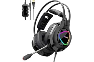 Tronsmart Cuffie da gioco per PC, Alpha Gaming Headset con driver HD da 50 mm, stereo con microfono, illuminazione RGB, con controllo in linea, cancellazione del rumore