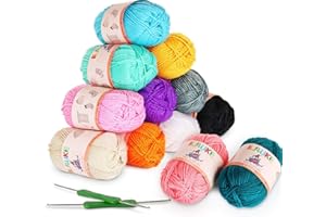 ilauke Gomitoli Filo Matasse di Filati Acrilici Colori Assortiti 12 X 50g con 2 Ganci Liberi