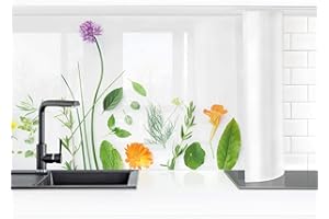Bilderwelten Küchenrückwand Folie Glänzend 60x150 cm Kräuter und Blüten I Spritzschutz Fliesenspiegel Küche-Rückwand Motiv Klebefolie