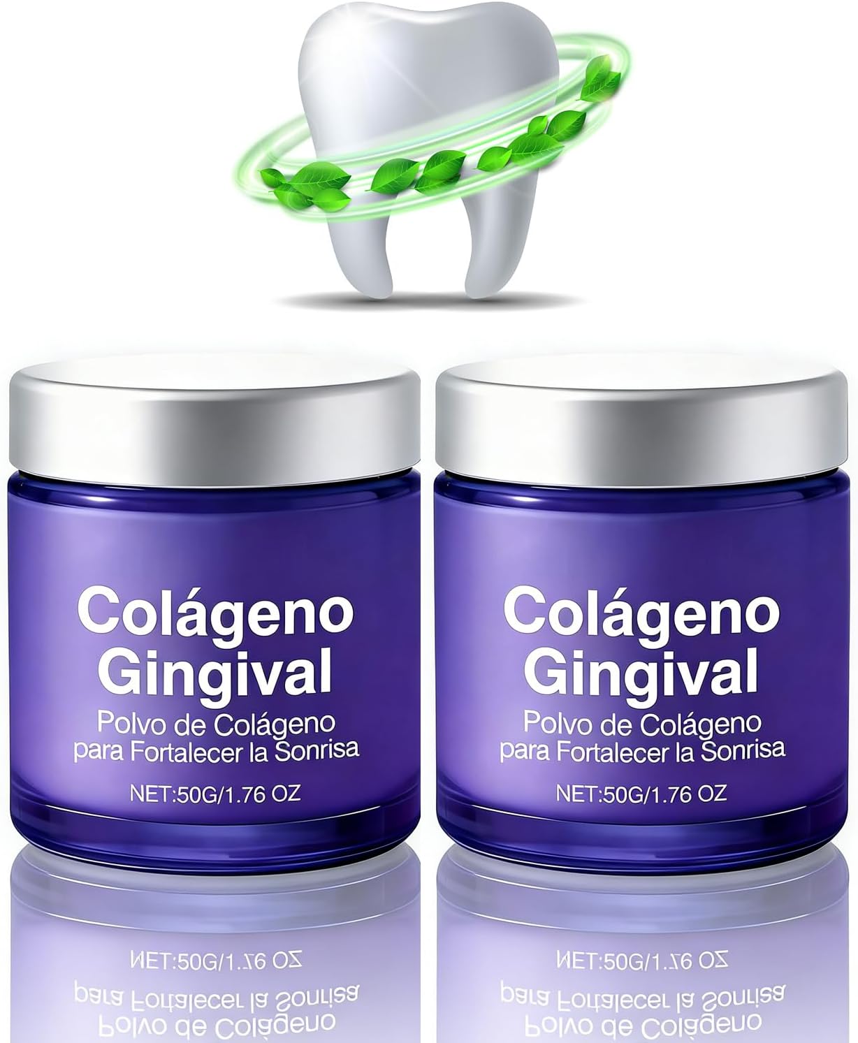 Colágeno Tooth en Polvo, Pasta Dental en Polvo con Colágeno e Hidroxiapatita, 50G, Cuidado de Encías, Protección del Esmalte y Limpieza Suave Diaria, Frescura y Limpieza Natural (2PC)
