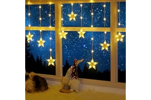 ELKTRY Weihnachtsdeko mit 9 Sterne, 76 LEDs Fensterdeko Stern Innen Batterie, Warmweiß 8 modi Lichterkette Sterne Weihnachten Außen mit Timer für Fenster, Kinderzimmer, Weihnachten, Balkon, Garten