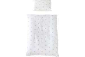 roba Juego de sábanas 2 piezas, colección 'Little Stars' blanco, sábanas infantiles, 100% algodón, funda de edredón 100x135 cm y funda de almohada 40 x 60 para bebés y niños
