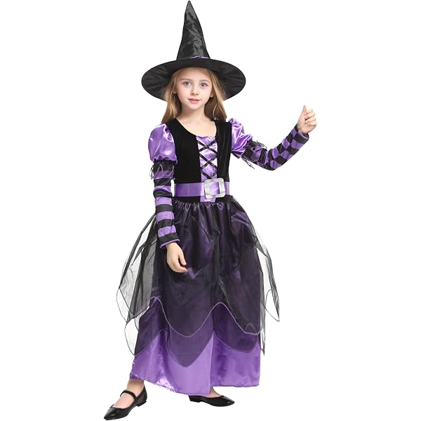 Déguisement Sorcière Fille noir et violet (robe avec jupon crinoline, chapeau) chez DeguizFetes Déguisement Sorcière Fille noir et violet (robe avec jupon crinoline, chapeau) chez DeguizFetes