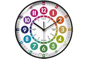 JEANNY 12” Colorful Wall Clock, Quiet Early Learning Wall Clocks, Learn The Time Children's Clocks, Early Development And Activity, For Classroom, Bedroom, Home-schooling, Learning Clock For Kids