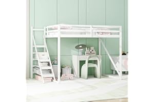 KECDUEY Hochbett 140x200cm mit Sicherheitsleiter, Kinderbett Etagenbett aus Massivholz mit Lattenrost geeignet für Kinder, Jugendliche und Erwachsene weiß (Weiß)