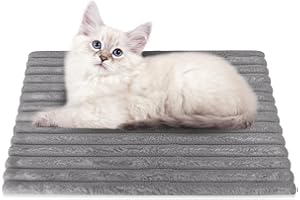 NWK Fluffy Self Warming Cat Mat, Heated Cat Blanket, Thermal Dog Mat, Washable, Non-Slip Bottom for Sofa & Crate & Kennel & Car Seat (Misty Grey, Small (48.5cm X 38cm X 1.8cm))