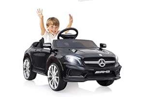 LIUFASHI Voiture électrique pour Enfants 12V Mercedes Benz AMGT, Véhicules électriques Jouets 2 Portes avec élécommande 2,4G,MP3,Feux LED et ceinture de sécurité pour Enfants à Partir de 3 Ans,Noir