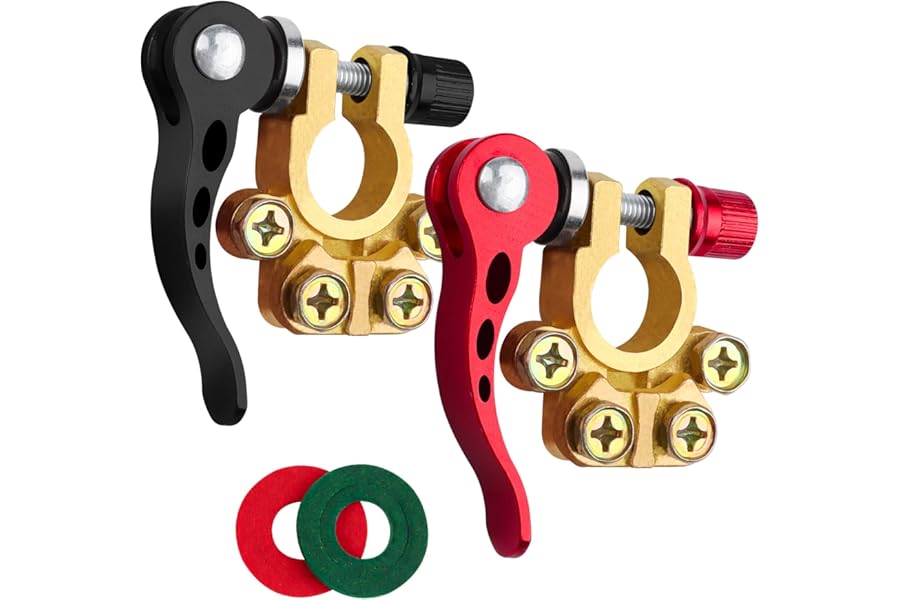 JatilEr 2 Pcs Quick Release Battery Terminal Connectors, 4 Way Brass Car Terminals Battery Connectors Positive and Negative 12V/24V/60V for Cars, Trucks, Boats, RVs