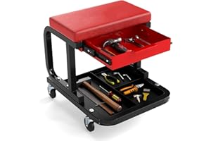 ‎COSTWAY COSTWAY Werkstatthocker mit Rollen, Rollhocker bis 185 kg belastbar, Werkstatt Rollsitz mit Schublade & Ablage, Werkstattstuhl Montagehocker für Werkstatt & Garage (Rot)