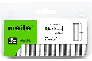meite 18 Gauge Brad Nails, 15 mm Type 18G Brad Nails Galvanized Small Finishing Nail Gun Nails for Pneumatic, Electric Brad Nailer Gun (1,000 Counts)