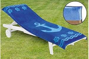 Delindo Lifestyle Serviette pour Bain de Soleil Ancre Bleu XXL, Housse de Protection pour Chaise Longue de Jardin, de Plage, 100% Coton égyptien, 83x200 cm