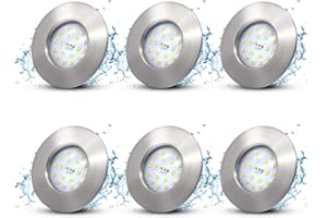 Allesgute Lot de 6 Spots LED Encastrables Ronds en métal nickel, Plafonniers LED 5W à Encastrer pour salle de bain, équivalents d’ampoules halogènes de 50W, Étanchéité IP44, 500lm, Blanc Chaud 3000K