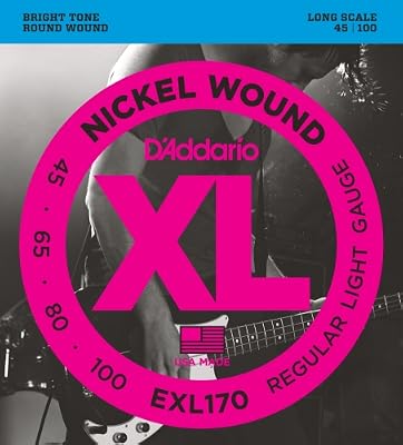 D'Addario Cordes en nickel pour basse D'Addario EXL170, Light, 45-100, cordes longues