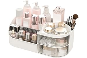 GOLDENOUGH Make Up Kosmetik Organizer mit Schubladen, Multifunktionale Schminktisch Organizer, Kosmetikregal Kosmetik Organizers für Zimmer Decor Frisiertisch, Schlafzimmer,Badezimmer Organisation (Weiß)