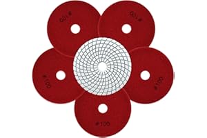 QUEFORET Diamant Polierpads Körnung 100-6 Stücke Nass Polierscheiben 100mm für Granit Marmor Quarz Kunststein, für Winkelschleifer