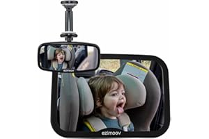 Ezimoov – Pack Miroir Voiture Bébé Siège arrière + rétroviseur avant pour Voir Votre Enfant en Toute Sécurité – Matière recyclée et Emballage Recyclable – Vue Large et Net