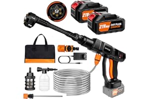 HSHA Nettoyeur Haute Pression sans Fil,21V 45 Bar/652 PSI Nettoyeur Haute Pression Portable avec 2PCS 3.0Ah Batterie, buse réglable 6 en 1, Tuyau de 5 m, Nettoyeur à Pression pour Voiture/Plancher/Jardin