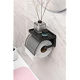 ATA HOME Yapışkanlı Kapaklı Tuvalet Kağıdı Askısı Banyo Tuvalet Kağıtlığı Aparatı Pe&ccedil;etelik Organizer Plastik, Siyah