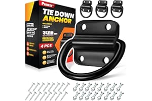 PAMAZY 4PCS Heavy Duty Steel D Rings Tie Down Anchors, Ultra Durable 3500 Pound Breaking Strength Surface Mount Hooks Securing Cargo for Trailer, Truck Bed, with Screws & Bolts