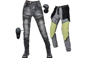 SHUOJIA Damen Motorradhose Schutzhose, Herren Motorrad Jeans Mit Rüstung Geschützte Motorradhose Denimhose Atmungsaktive Denimhose Verstärkt (Black,XS)