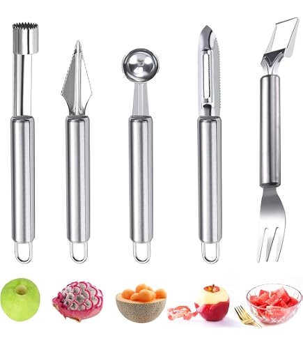 RosyFate 14 Outils Découpe Fruits Acier Inoxydable | Cuillère Melon Vide-Pomme Éplucheur Salades DIY