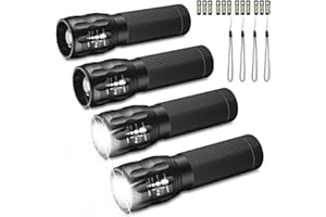 Fulighture LED Torch, Mini Small Torches, Zoomable Portable Flashlight for Gift, Home Indoor Lighting, Emergency, Batteries Included, 4-Pack