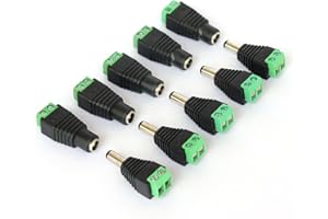 56TIANKOOU 10x Connecteur DC mâle/femelle verser caméra de vidéo surveillance 2,1 x 5,5 mm