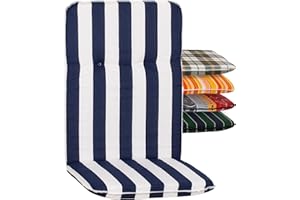 Beo Cuscini schienale alto lavabili Bali | Made in EU standard Oeko-Tex | Cuscini per sedie da esterno, giardino traspiranti per schienale alto | Cuscino con schienale alto con Righe Bianche e Blu