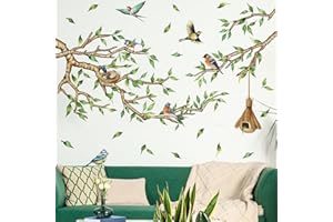 Zfseyuh 2 Piezas Aves en Rama Árbol Adhesivos Pared Plantas Colgantes Flores Pájaros Adhesivos para Salón, Dormitorio, Comedor, Decoración de Paredes