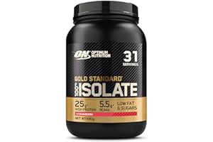 Optimum Nutrition ON Gold Standard 100% Isolate Pure Whey Protéine, BCAAs et Glutamine d'Origine Naturelle, Avant et Après Entraînement, Saveur Fraise, 31 Portions, 930 g