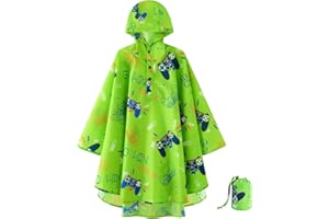 WAWSAM Video Gioco Impermeabile Riutilizzabile Leggero Poncho Antipioggia per Bambini Ragazzi Go Win Level Up Cappotto Antipioggia Verde Impermeabile con Cappuccio e Borsa di Stoccaggio