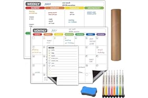 VnkloMes Magnetischer Wochenplaner Monatsplaner Abwischbar,Magnetisches Whiteboard, Haushaltsplaner Abwischbar für Kühlschrank -3 Stück Planungstafel, Memoboard 42×30cm mit 8 Markers und Schwamm
