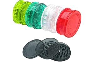 AIZOF® Colorful Plastic (Pack of 1 Black) Disposable Herb Grinder with Magnetic Lid - 3 Piece Grinder Featuring Shark Tooth Shredding