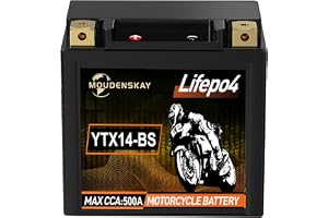 MOUDENSKAY Litium motorcykelbatteri 12 V litiumpowersports batteri med BMS (YTX14-BS 500 ~ 600 CCA 12,8 V 6 Ah) LiFePO4 motorcykel startbatterier för motorcyklar, ATV, UTV, vattenfordon etc