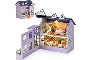 LUNRIWIS Doll house DIY Miniature Kit, DIY Miniature Wooden Furniture Dolls House Kit, Mini Handmade Crafts Doll House with LED, DIY Miniature Room Kit for Teens Adult Friend Lover Gift