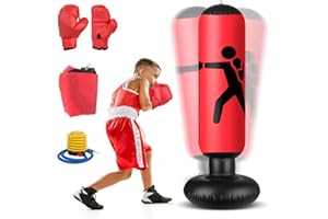 Mineup Worek bokserski dla dzieci, 160 cm, nadmuchiwany worek bokserski z rękawicami bokserskimi, stojący, do karate taekwondo