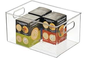 INTERDESIGN iDesign Caja transparente con asas, organizador de cocina extragrande de plástico, caja organizadora sin tapa para los armarios o el frigorífico, transparente