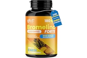 PARAFARMACIA, ORGANIC VITAMINS & FOOD OVF Bromelina Forte con Diosmina 180 Capsule, Drenante Forte 5000 GDU/g, Drenante Gambe, Ritenzione Idrica Gambe, Microcircolo e Circolazione Gambe - Made in Italy