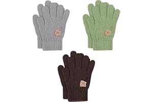 TAGVO 3 Paia Guanti Magici per Bambini, Guanti Invernali Lavorati a Maglia Caldi Guanti per Bambini, Guanti a Dita Intere Invernali Maglia Guanti Elastico Unisex per 3-7 Anni Ragazzi e Ragazze
