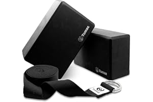 Tumaz Yoga Blocks Set of 2 with Premium Yoga Strap, High Density Yoga Bricks to Improve Spine Flexibility for Yoga & Pilates, [Light Weight, Anti-slip Surface, Extra-Durable] with Instruction E-Book