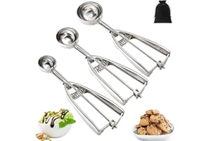 BANRIN Ice Cream Scoop, 3Pcs Cookie Scoop Set, 18/8 Stainless Steel Cookie Dough Scoop, Cookie Scoops for Baking Set of 3, Ice Cream Scooper with Trigger Release, Cookie Scooper for Baking, Cupcake Scoop