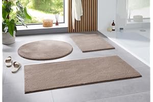 ‎TARACARPET Taracarpet Badematte Uni Boho rutschfest, waschbar, Badezimmer-Teppich, Bad-Vorleger, WC Deko, Duschvorleger für Dusche und Badewannen weich und als Set kombinierbar Sand 050x080 cm