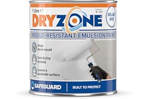 Dryzone Pintura Blanca Antimoho y Antihumedad para Interior – 1L – Para Pared y Techos – Protege en Contra del Moho Negro Durante 5 Años