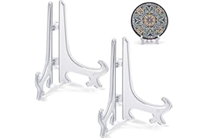 Funzhan 2pcs Clear Plate Stand for Display 3 Inch Acrylic Easel Stands Small Display Holders for Plates Books Photos Table Numbers Foldable Home Office Decor Clear Display Stand