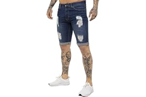 Enzo Jeans Mens Denim Shorts Skinny Fit Distressed Ripped Half Pants