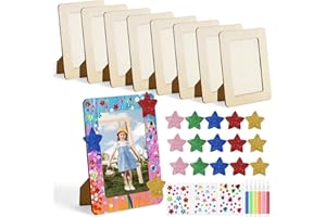 FYSL 8er-Set Holzbilderrahmen zum Bemalen für Kinder (14x19cm) | Bilderrahmen Bastelset mit 6 Wasserfarben, Glitzersteinen | Kreativ-Set zur Selbstgestaltung