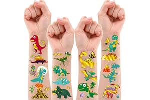 Leesgel Dinosaur Tattoos for Kids, 50 Styles Metallic Glitter Tattoos for Dinosaur Party Decorations Games Supplies Bags Fillers, Dinosaur Toys Gifts for Boys Girls