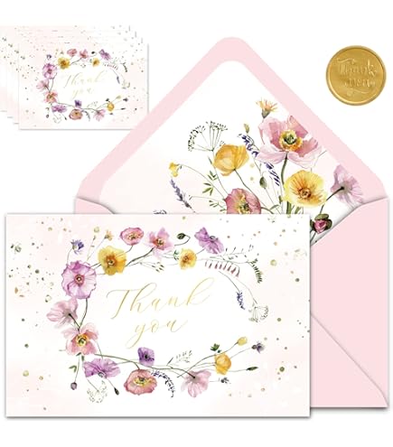 Biglietti di ringraziamento floreali per matrimonio con buste